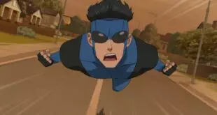 An angry Mark Grayson flying towards the camera in Invincible season 3 episode 7